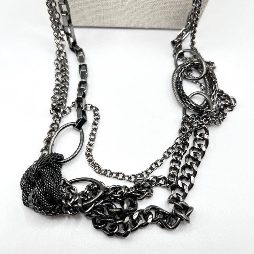 Premier Designs Gunmetal Multilayer Chain Necklace with Intricate Oval Links 36" - Picture 6 of 14